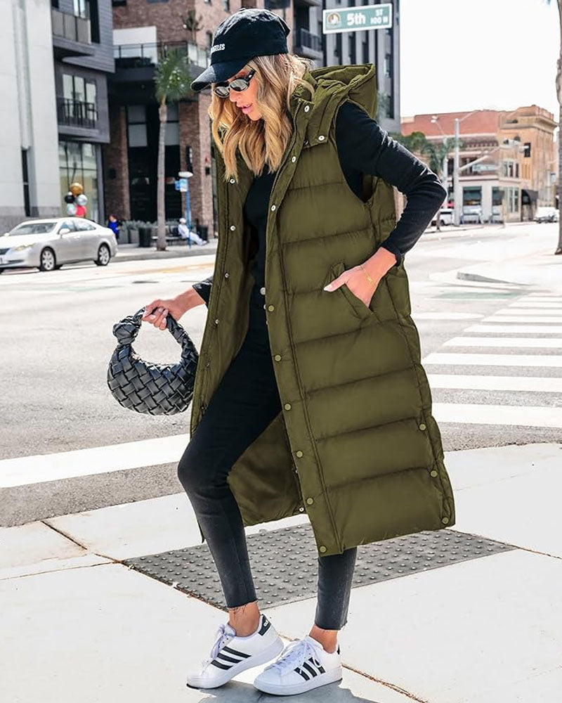 Long Puffer Hoodie Vest