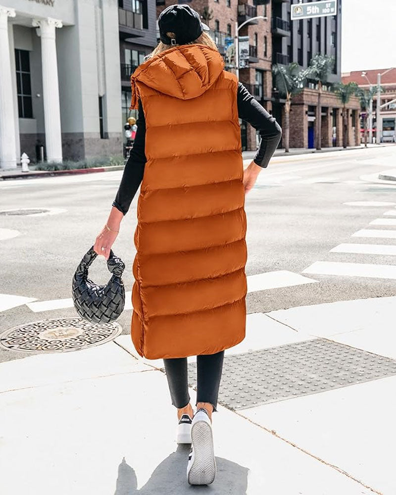 Long Puffer Hoodie Vest