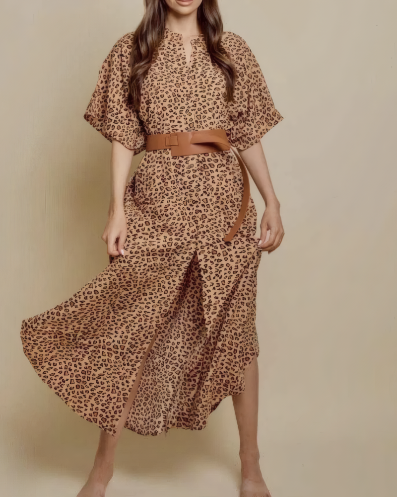 Leopard Print Batwing Sleeve Beach Coverup Dress
