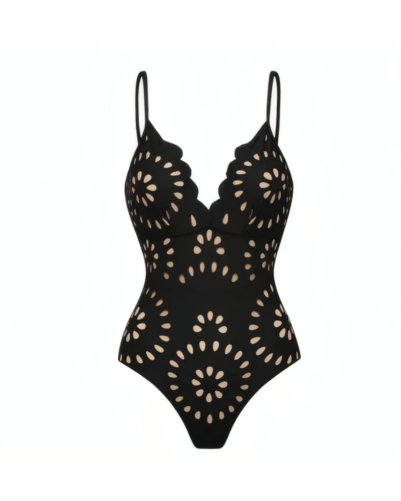 Flower Hollow One Piece Swimsuit and Skirt