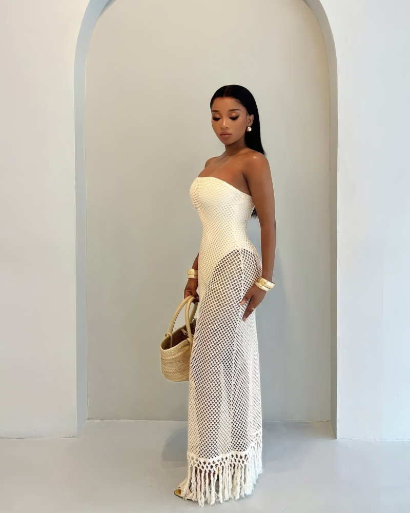Fringe Combo Strapless Dress