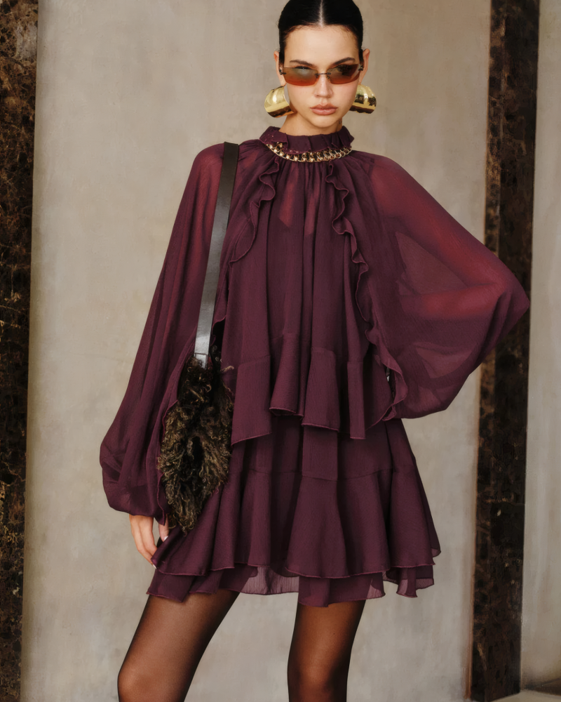 Tiered Ruffle Chiffon Mini Dress Set