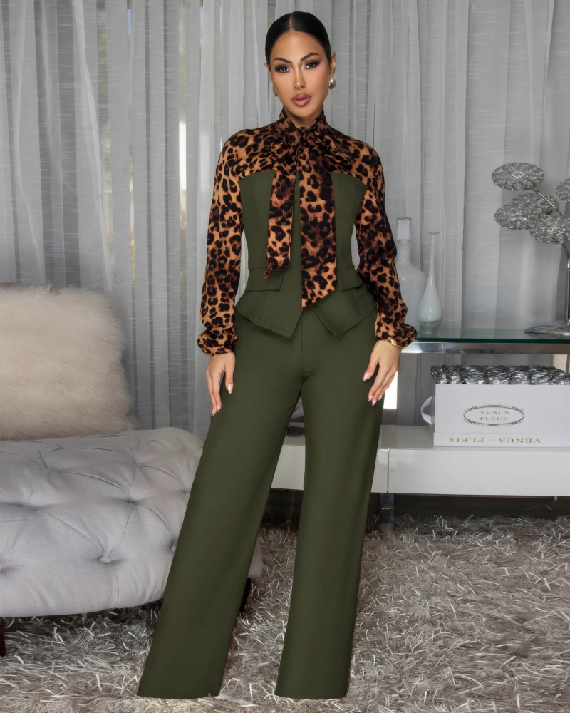Solaris Mocha Leopard Print Jacket & Pants Set