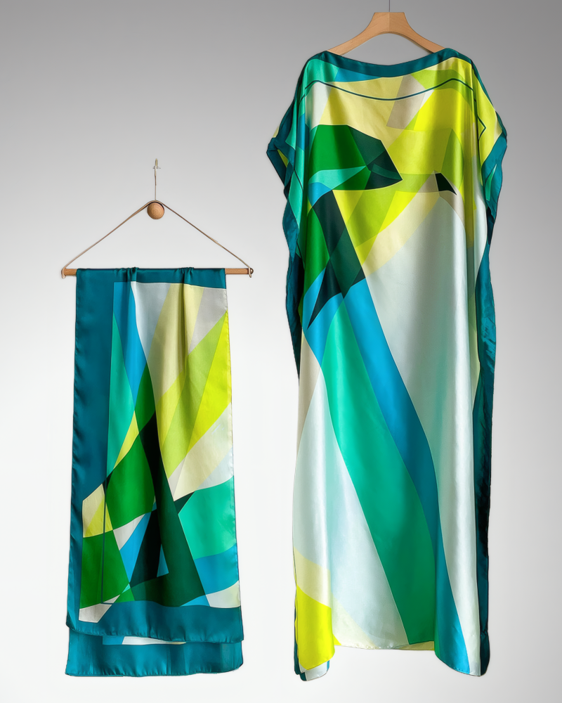 2 piece Satin Printed Dress