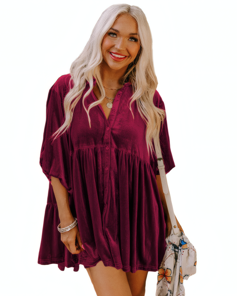 Velour Babydoll Button Up Top