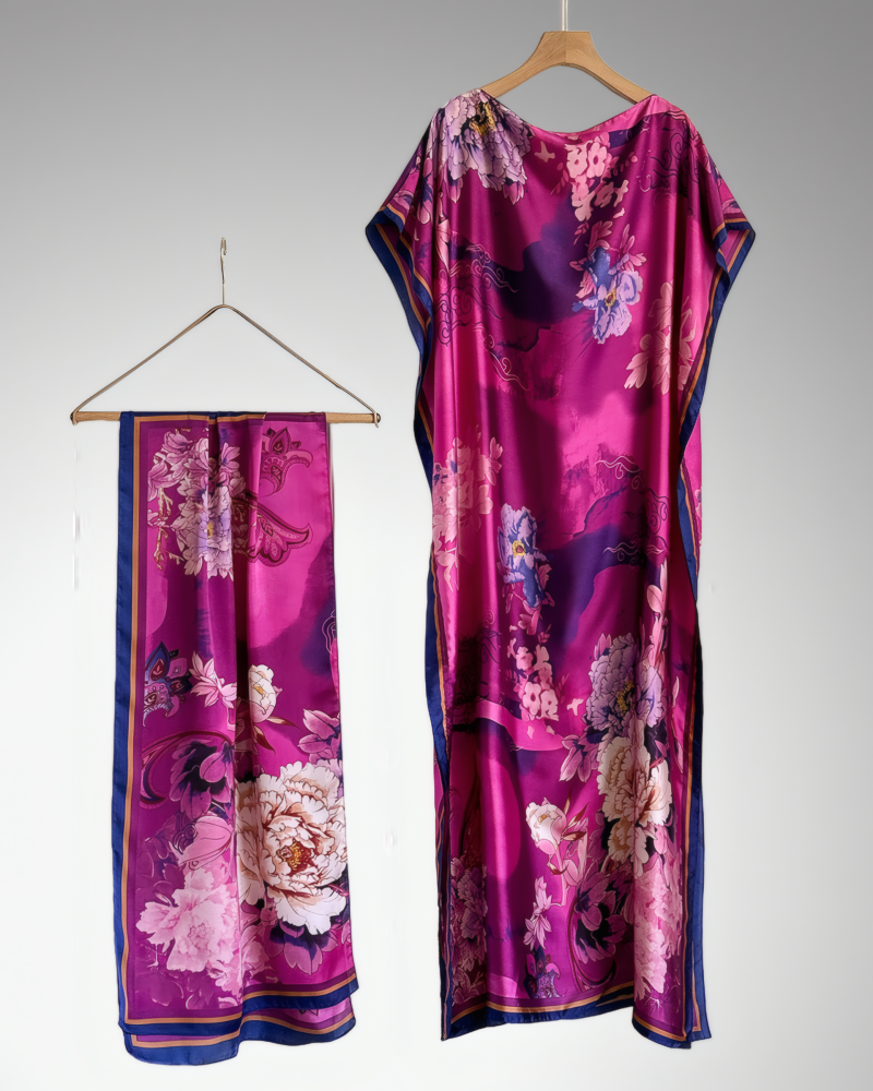 2 piece Satin Printed Dress