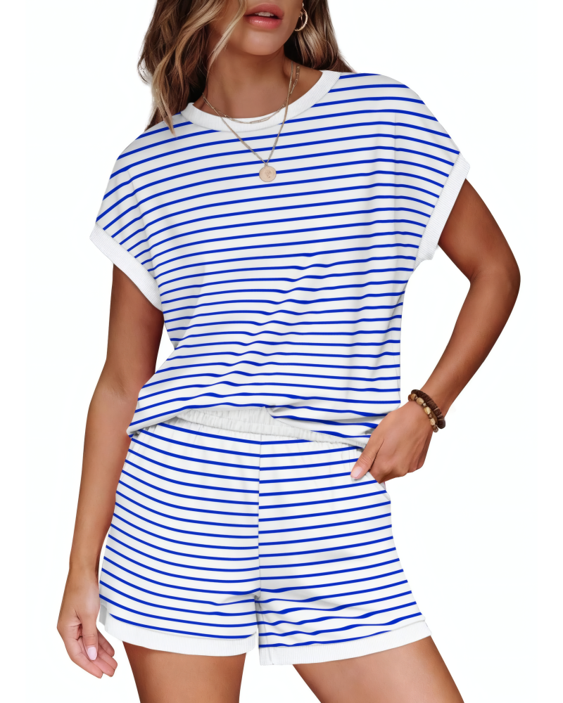 Striped Ribbed Knit Short Set