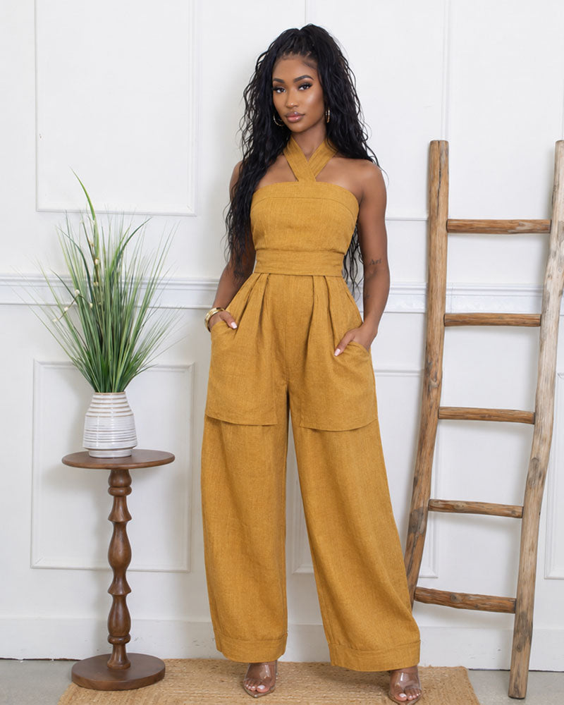 Saffron Poise Cross-Neck Jumpsuit