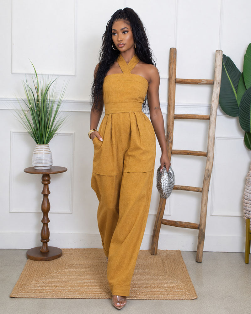 Saffron Poise Cross-Neck Jumpsuit