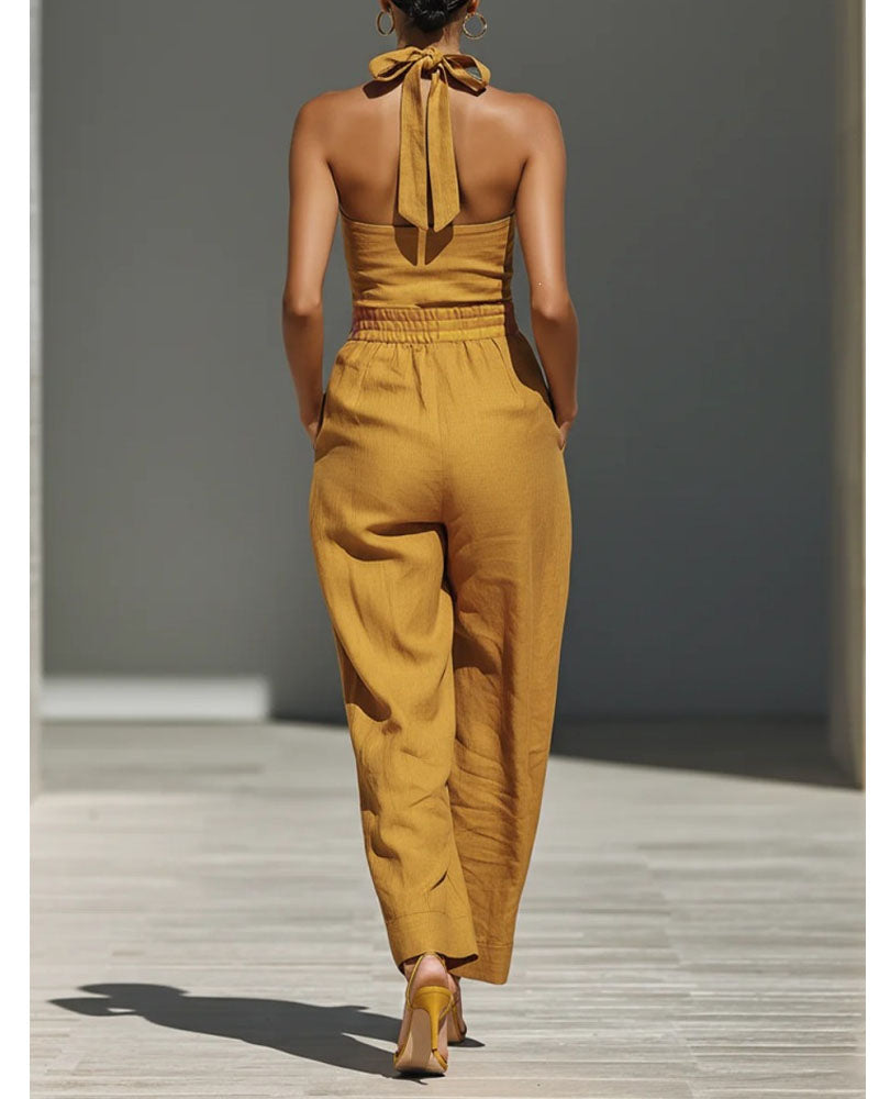 Saffron Poise Cross-Neck Jumpsuit