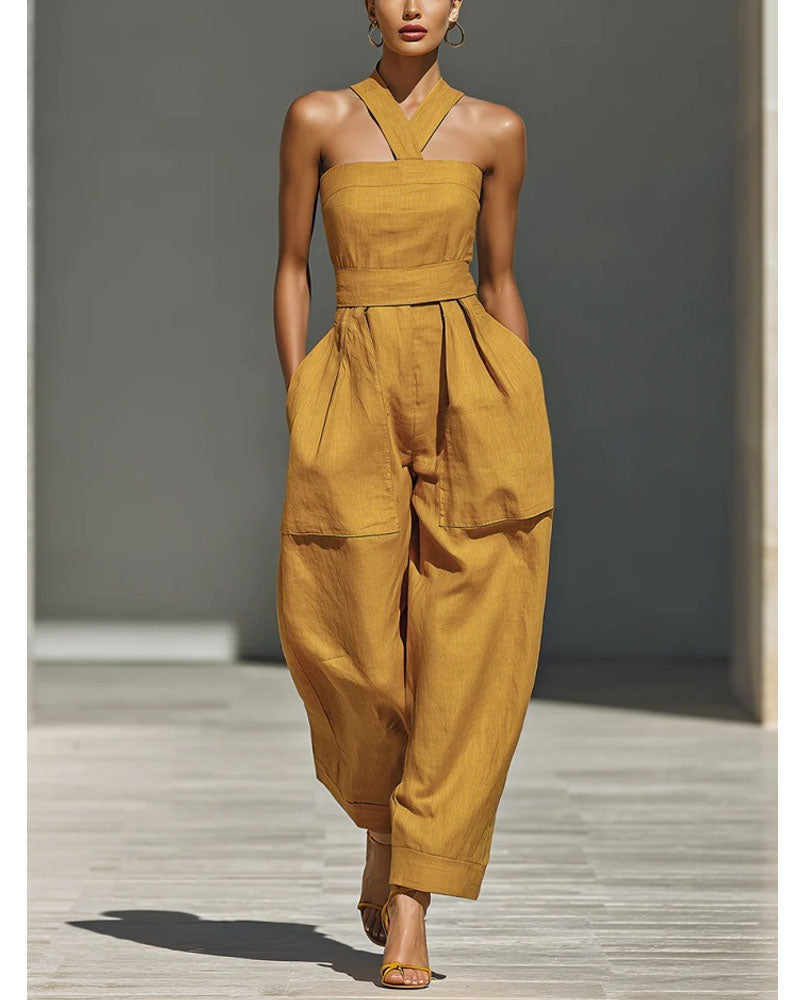 Saffron Poise Cross-Neck Jumpsuit