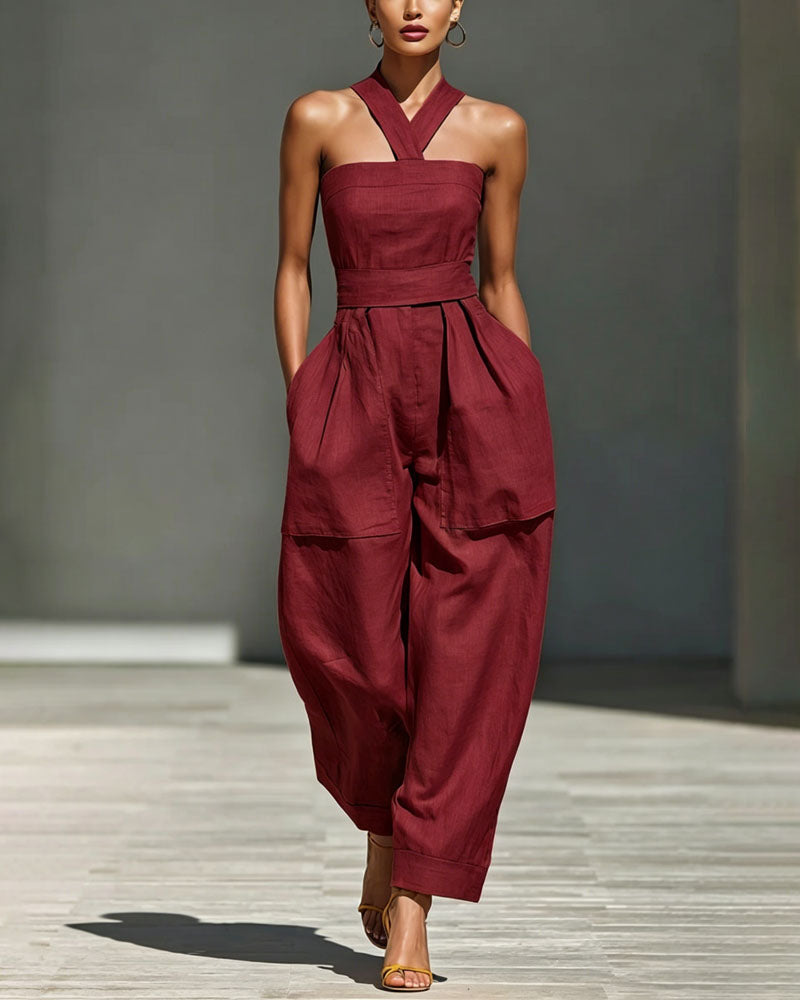 Saffron Poise Cross-Neck Jumpsuit