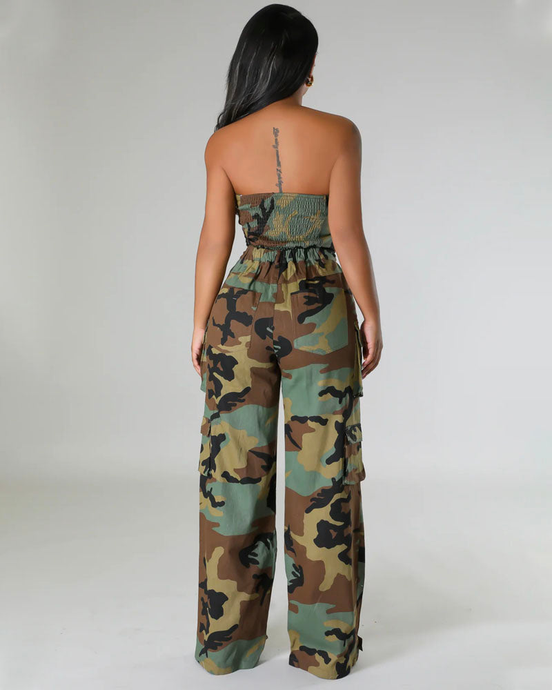 Stay Chic Camo Cargo Jumpsuit【On Sale】