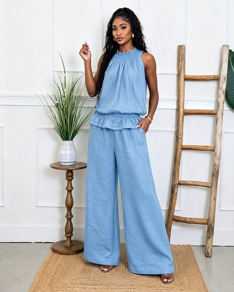 Solea Ruffle Linen Pants Set
