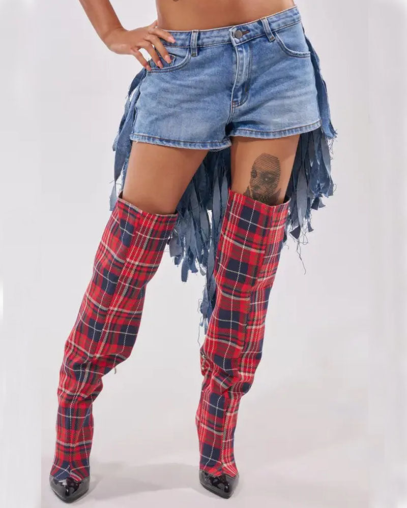 TURN AROUND Fringe Denim Short