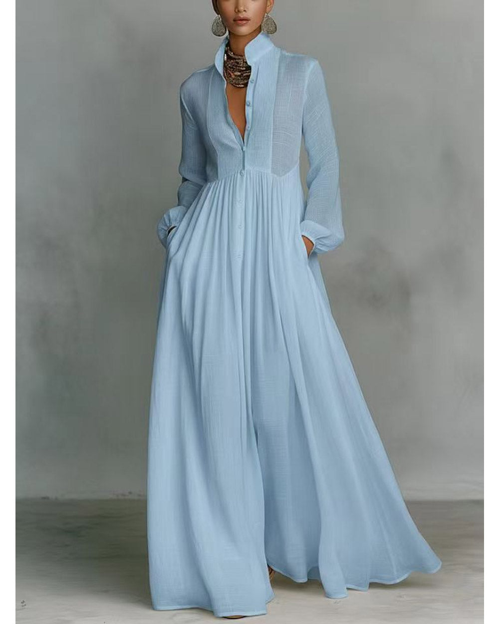 The Grand Sweep Button-Front Maxi Dress