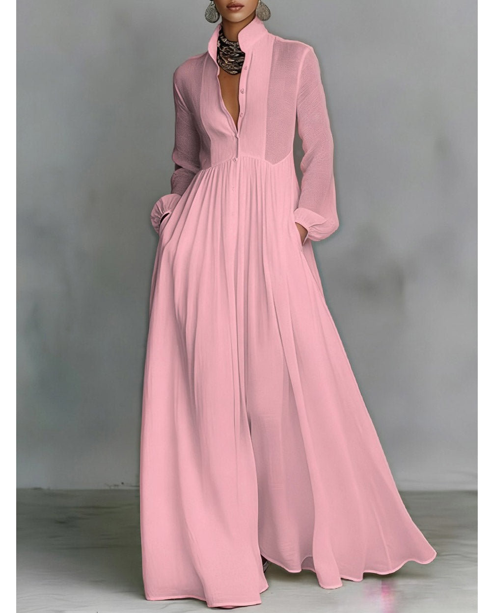 The Grand Sweep Button-Front Maxi Dress