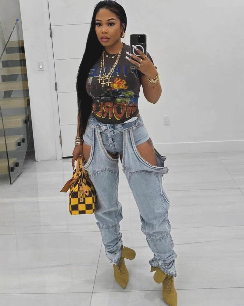 Thigh High Double Denim Chaps