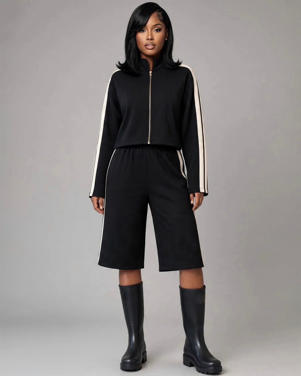 Track Record Zip-Up Capri Set