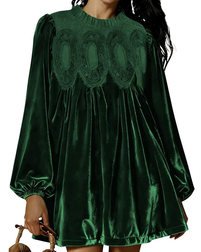 Velvet Lace Swing Babydoll Dress