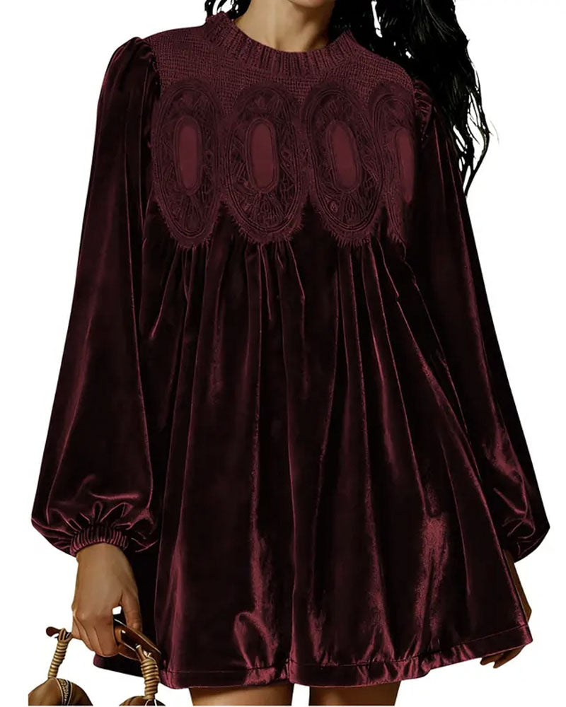 Velvet Lace Swing Babydoll Dress