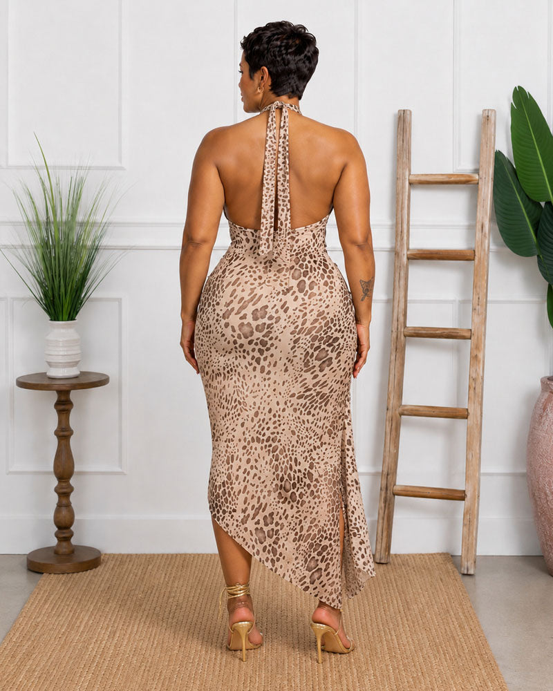 Wild Muse Leopard Halter Maxi Dress