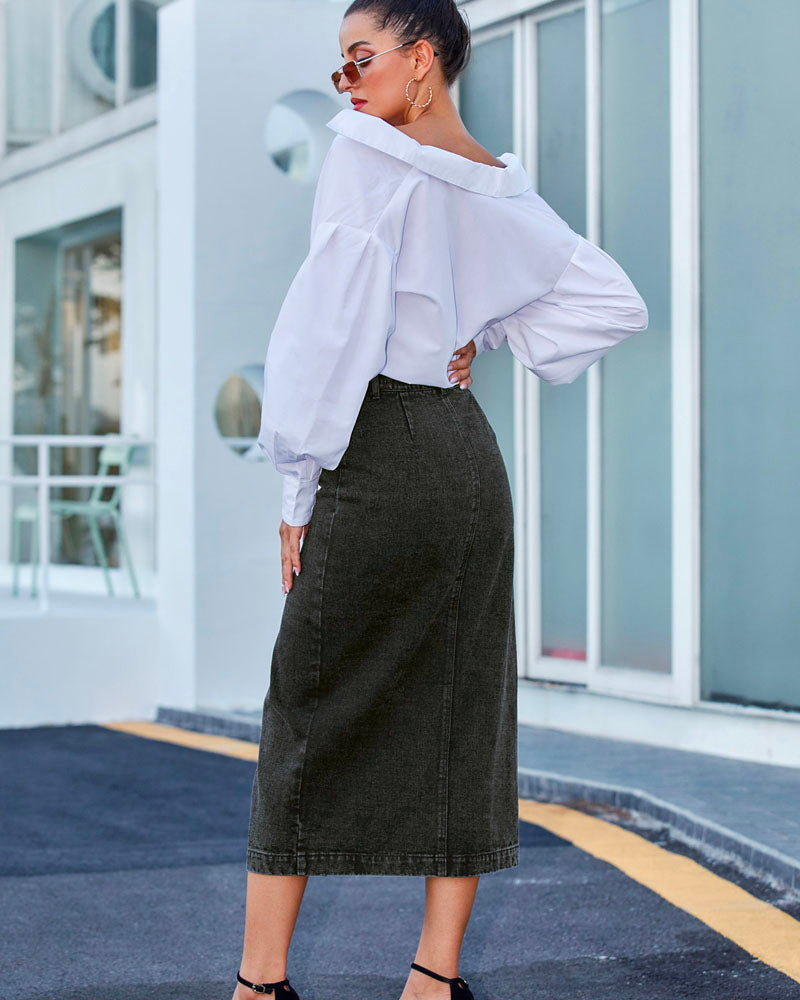 BUTTON DOWN DENIM SKIRT