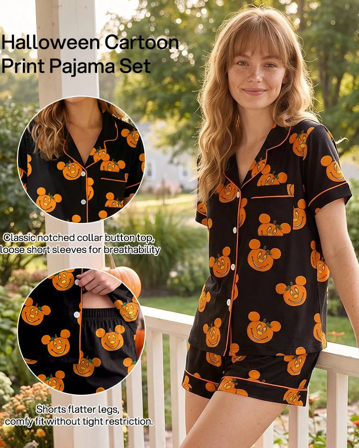 Cute Halloween Cartoon Print Pajama Set