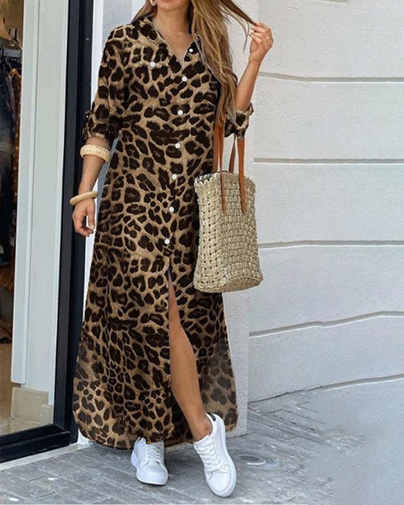 Multi Print Button Up Shirt Dress