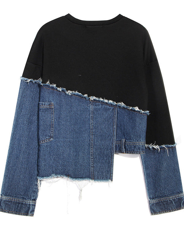 Asymmetrical Denim Patchwork Top