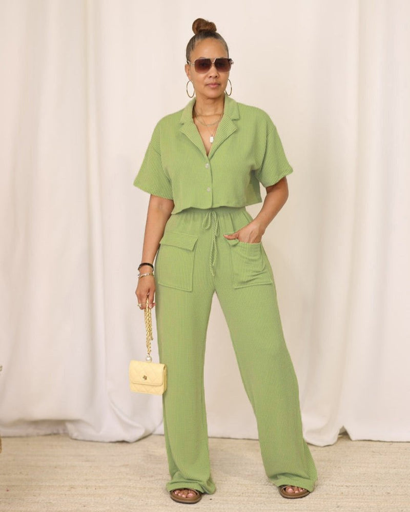 Solid Shirt & Wide-Leg Pants Set