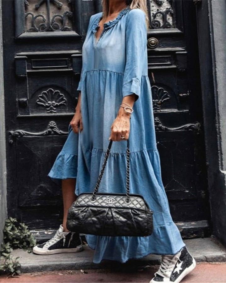 Tiered Denim Maxi Dress