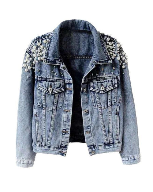 Pearl Trim Raw Hem Denim Jacket main image 0
