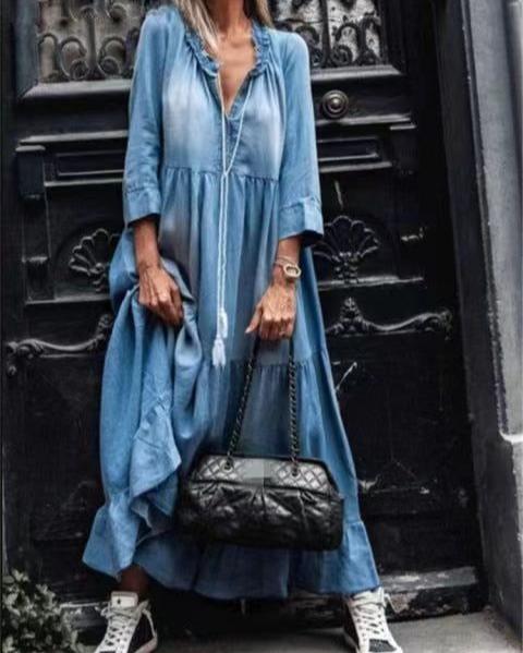 Tiered Denim Maxi Dress