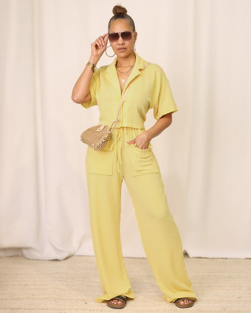 Solid Shirt & Wide-Leg Pants Set