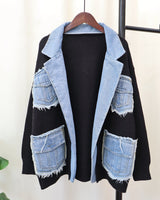 Denim Patchwork Knitted Cardigan