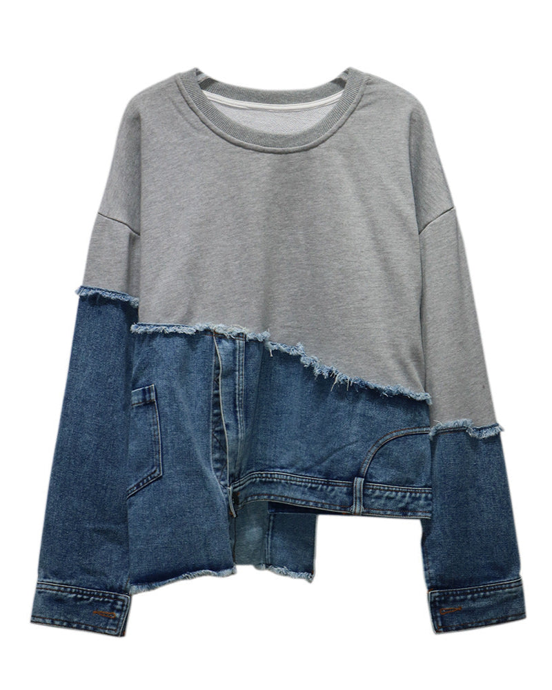 Asymmetrical Denim Patchwork Top