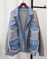 Denim Patchwork Knitted Cardigan