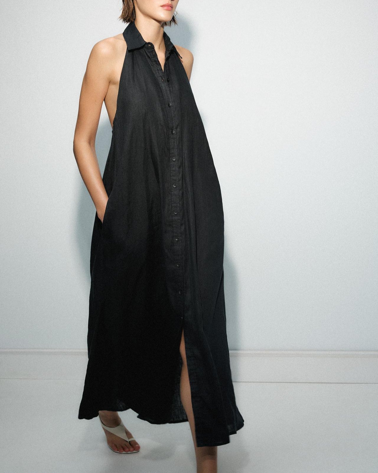 LINEN HALTER DRESS