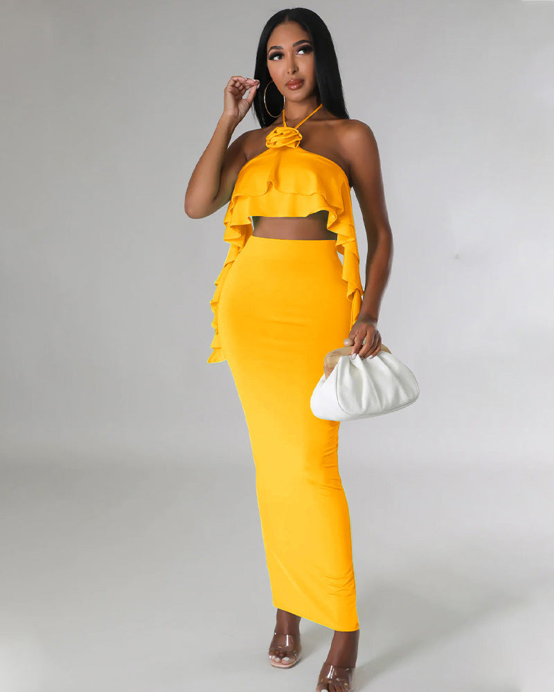 yellow skirt set