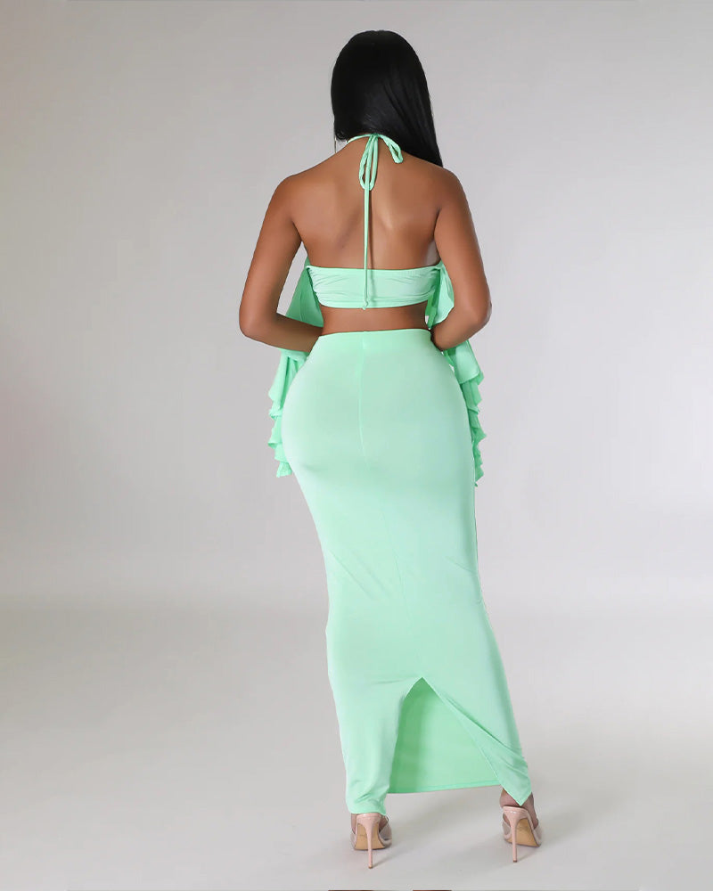 light green skirt set