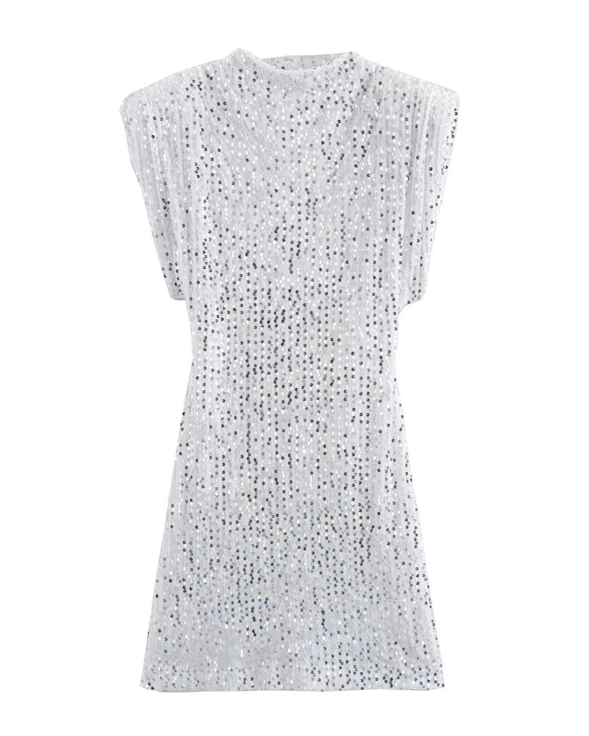 Sequined shoulder-pad dress