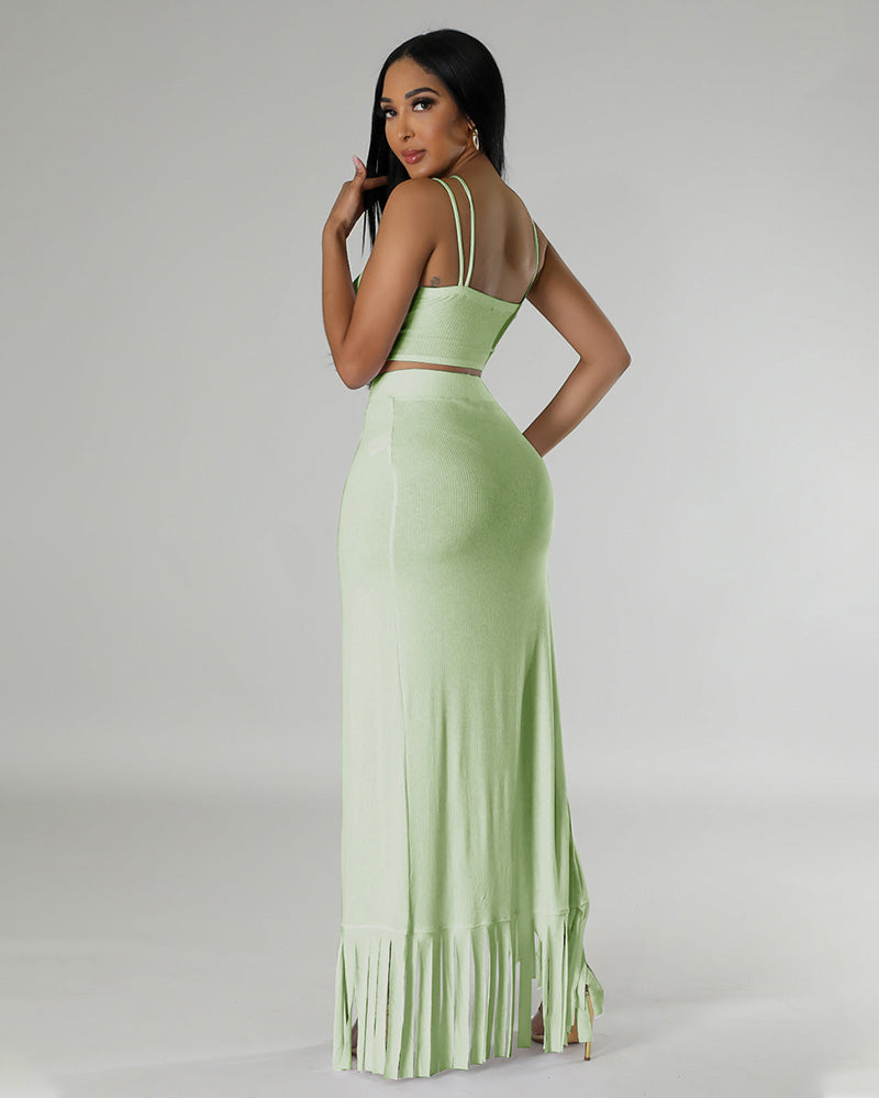 light green skirt set