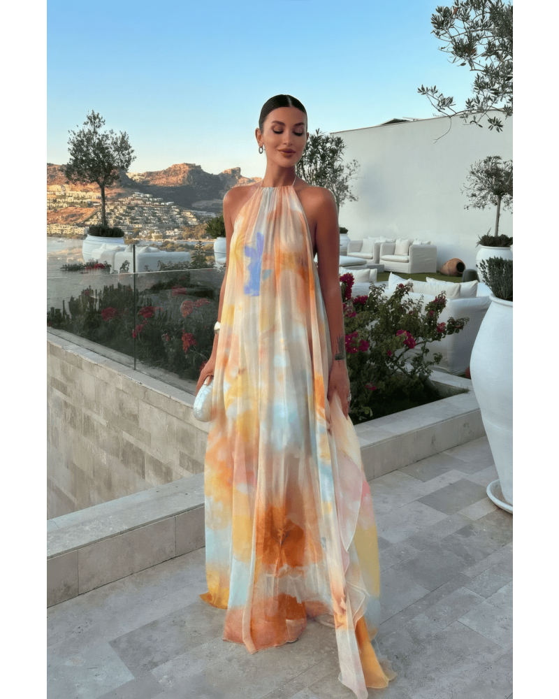 Watercolor Halter Maxi Dress