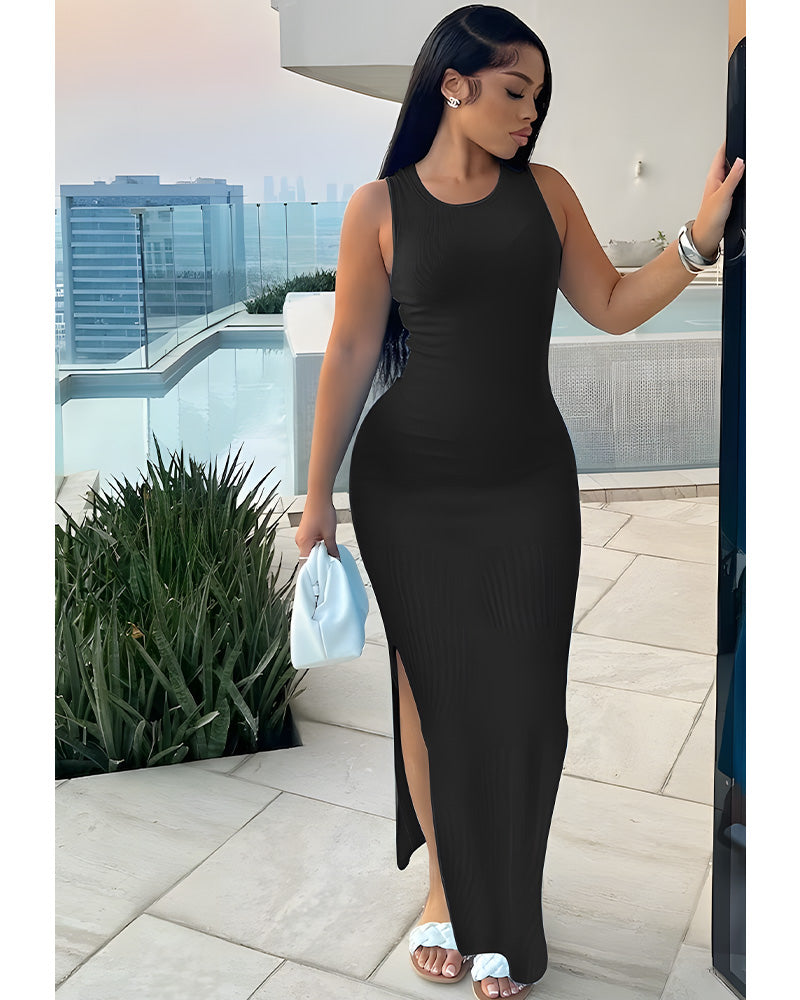 black slit dress