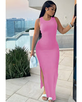 pink slit dress