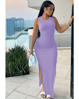 purple slit dress