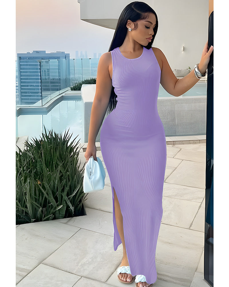 purple slit dress