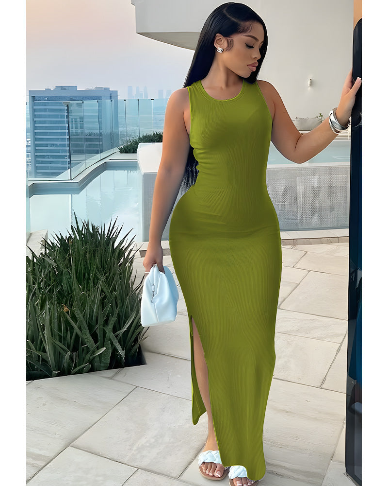 green slit dress