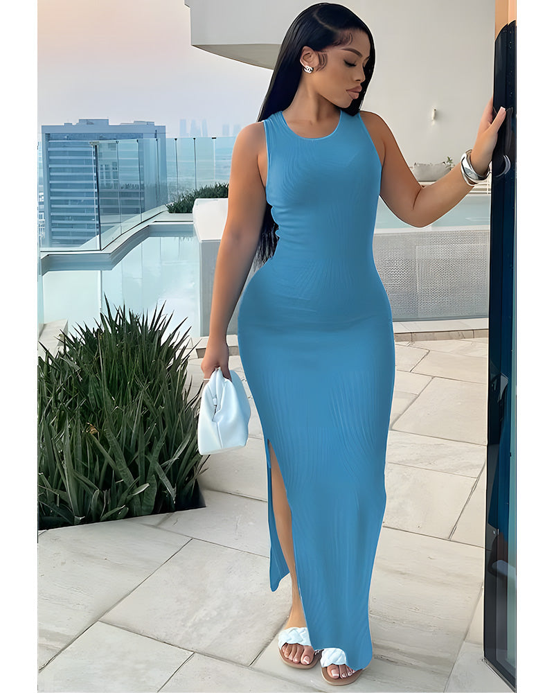 blue slit dress